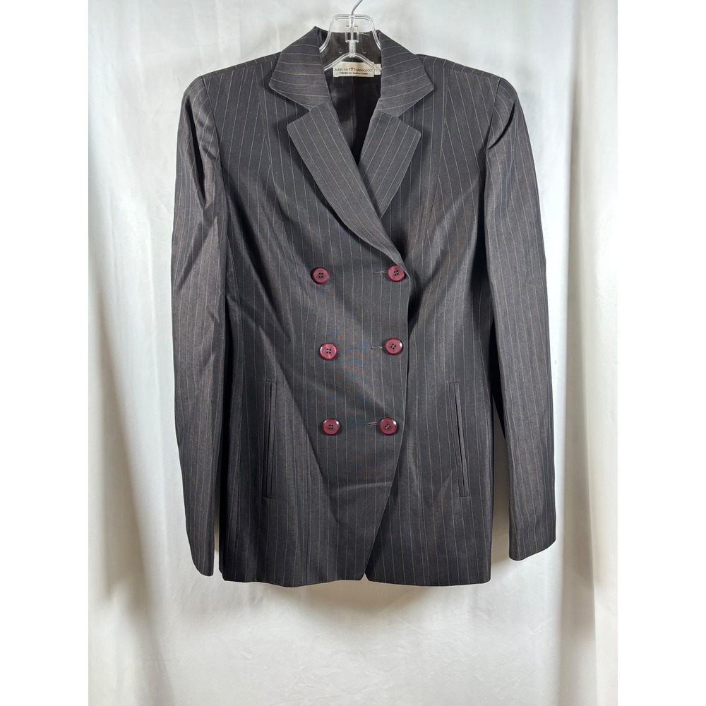 Marisa Minicucci‎ Womens Pinstripe Double Breasted Wool Blend Blazer Grey Size 4